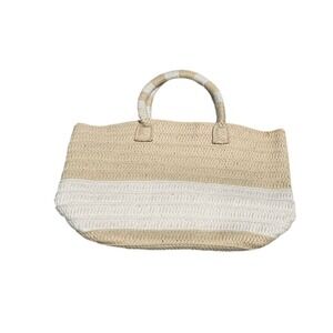 Altru Tan Cream Woven Paper Straw Beach Tote Bag Striped‎ Handles Coastal Boho